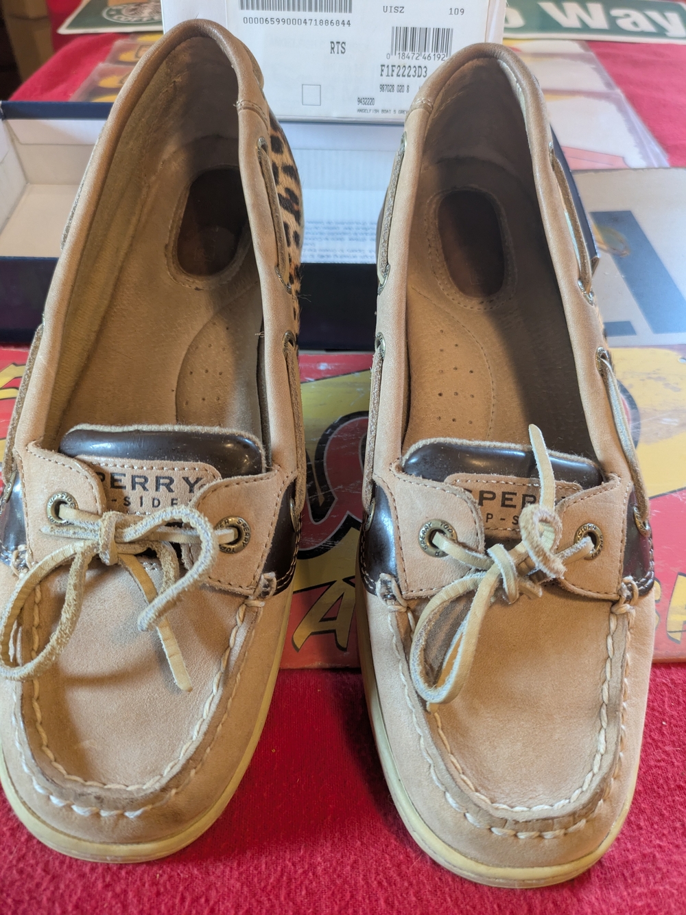 Sperry Tan Suede Boat Loafers with Brown Leather Accents